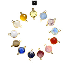 Load image into Gallery viewer, 10pc Set Cushion Shape Birthstone Double Bail Gold Plated Bezel Link Gemstone Connectors 12mm
