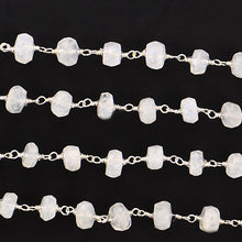 Load image into Gallery viewer, Rainbow Moonstone Faceted Large Beads 5-6mm Silver Plated Rosary Chain

