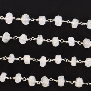Rainbow Moonstone Faceted Large Beads 5-6mm Silver Plated Rosary Chain