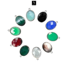 Load image into Gallery viewer, 10pc Set Oval Birthstone Single Bail Silver Plated Bezel Link Gemstone Connectors 12x16mm
