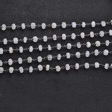 Load image into Gallery viewer, Rainbow Moonstone Faceted Large Beads 5-6mm Oxidized Rosary Chain
