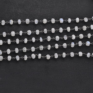 Rainbow Moonstone Faceted Large Beads 5-6mm Oxidized Rosary Chain
