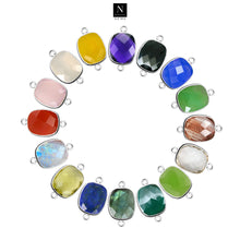 Load image into Gallery viewer, 10pc Set Octagon Birthstone Double Bail Silver Plated Bezel Link Gemstone Connectors 9x11mm
