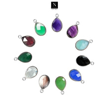 Load image into Gallery viewer, 10pc Set Pear Birthstone Single Bail Silver Plated Bezel Link Gemstone Connectors 10x14mm
