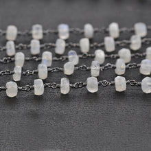Load image into Gallery viewer, Rainbow Moonstone Faceted Large Beads 5-6mm Oxidized Rosary Chain
