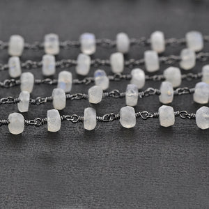 Rainbow Moonstone Faceted Large Beads 5-6mm Oxidized Rosary Chain