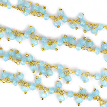 Load image into Gallery viewer, Aqua Chalcedony Cluster Rosary Chain 2.5-3mm Faceted Gold Plated Dangle Rosary 5FT
