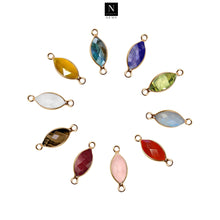 Load image into Gallery viewer, 10pc Set Marquise Shape Birthstone Double Bail Gold Plated Bezel Link Gemstone Connectors 8X16mm
