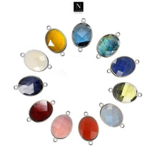 Load image into Gallery viewer, 10pc Set Oval Birthstone Double Bail Silver Plated Bezel Link Gemstone Connectors 12x16mm
