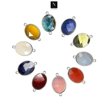 Load image into Gallery viewer, 10pc Set Oval Birthstone Double Bail Silver Plated Bezel Link Gemstone Connectors 9x11mm
