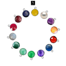 Load image into Gallery viewer, 10pc Set Round Single Birthstone Single Bail Silver Plated Bezel Link Gemstone Connectors 10mm
