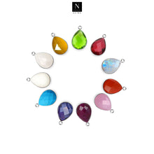 Load image into Gallery viewer, 10pc Set Pear Birthstone Single Bail Silver Plated Bezel Link Gemstone Connectors 8x12mm
