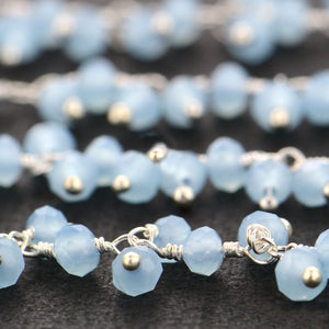 Aqua Chalcedony Cluster Rosary Chain 2.5-3mm Faceted Silver Plated Dangle Rosary 5FT