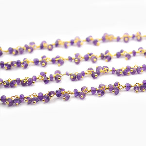 Amethyst Cluster Rosary Chain 2.5-3mm Faceted Gold Plated Dangle Rosary 5FT