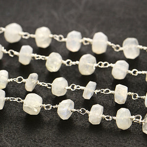Rainbow Moonstone Faceted Large Beads 5-6mm Silver Plated Rosary Chain