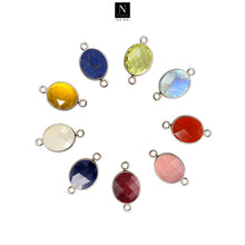 Load image into Gallery viewer, 10pc Set Oval Birthstone Double Bail Silver Plated Bezel Link Gemstone Connectors 10x12mm
