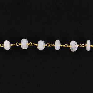 Rainbow Moonstone Faceted Large Beads 5-6mm Gold Plated Rosary Chain