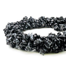 Load image into Gallery viewer, 5 Strands Black Obsidian Gemstone Chip beads | 7-10mm Bead Necklace | Free Form Nugget Chips | Gemstone Chips | Long Bead Strand

