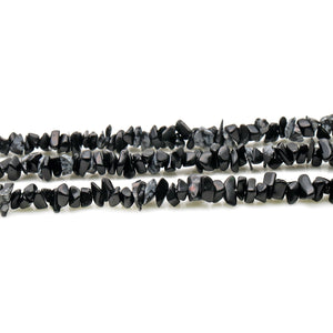 5 Strands Black Obsidian Gemstone Chip beads | 7-10mm Bead Necklace | Free Form Nugget Chips | Gemstone Chips | Long Bead Strand