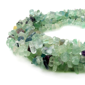 5 Strands Fluorite Gemstone Chip beads | 7-10mm Bead Necklace | Free Form Nugget Chips | Gemstone Chips | Long Bead Strand