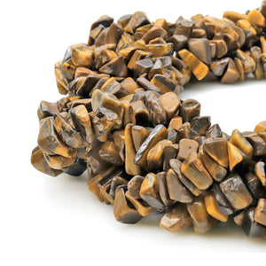 5 Strands Tiger Eye Gemstone Chip beads | 7-10mm Bead Necklace | Free Form Nugget Chips | Gemstone Chips | Long Bead Strand
