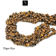 Load image into Gallery viewer, 5 Strands Tiger Eye Gemstone Chip beads | 7-10mm Bead Necklace | Free Form Nugget Chips | Gemstone Chips | Long Bead Strand
