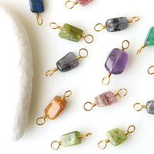 Load image into Gallery viewer, 5PC Free-Form Gemstone Bead Connectors | Gold Plated Wire Wrapped Double Bail Natural Crystal Beads, Gemstone Bracelet, wholesale Gemstone Beads.
