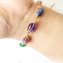 Load image into Gallery viewer, 5PC Free-Form Gemstone Bead Connectors | Gold Plated Wire Wrapped Double Bail Natural Crystal Beads, Gemstone Bracelet, wholesale Gemstone Beads.
