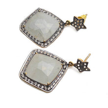 Load image into Gallery viewer, Gold Vermeil Over Sterling Silver White Sapphire With Cubic Zirconia Pave Diamond 38x25mm Dangle Drop Earring
