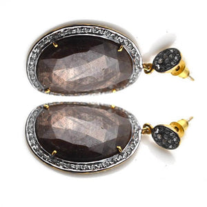 Gold Vermeil Over Sterling Silver Brown Sapphire With Cubic Zirconia Pave Diamond 43x25mm Dangle Drop Earring