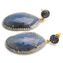 Load image into Gallery viewer, Gold Vermeil Over Sterling Silver Blue Sapphire With Cubic Zirconia Pave Diamond 51x22mm Dangle Drop Earring
