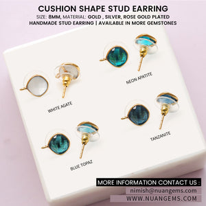 5 Pairs Cushion Shape Gemstone 8mm Gold Bail Stud Earring