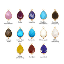 Load image into Gallery viewer, 10pc Set Pear Birthstone Double Bail Gold Plated Bezel Link Gemstone Connectors 12x16mm
