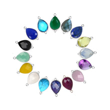 Load image into Gallery viewer, 10pc Set Pear Birthstone Double Bail Bail Silver Plated Bezel Link Gemstone Connectors 12x16mm
