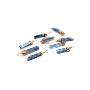 5Pc Lot Kyanite Gold Plated Wire Wrapped Necklace 23X4mm Single Bail Connector
