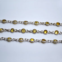 Load image into Gallery viewer, Yellow Zircon Round 4mm Silver Plated  Wholesale Bezel Continuous Connector Chain
