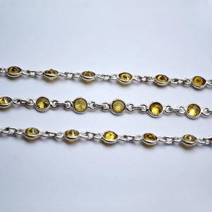 Yellow Zircon Round 4mm Silver Plated  Wholesale Bezel Continuous Connector Chain