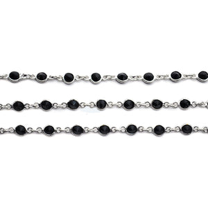 Black Zircon Round 4mm Silver Plated  Wholesale Bezel Continuous Connector Chain