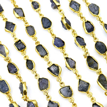 Load image into Gallery viewer, Rough Tanzanite Rough 10mm Gold Plated  Wholesale Bezel Continuous Connector Chain
