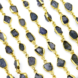 Rough Tanzanite Rough 10mm Gold Plated  Wholesale Bezel Continuous Connector Chain