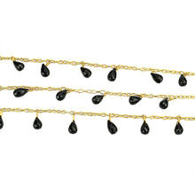 Load image into Gallery viewer, Black Spinel 8x5mm Cluster Rosary Chain Faceted Gold Plated Dangle Rosary 5FT
