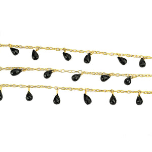 Black Spinel 8x5mm Cluster Rosary Chain Faceted Gold Plated Dangle Rosary 5FT