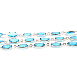 Blue Topaz Oval 10x14mm Silver Plated  Wholesale Bezel Continuous Connector Chain