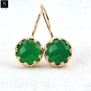 5 Pairs Green Onyx Prong Setting Dangle Earring, Faceted Gold Plated Gemstone Earrings, Hook Earrings