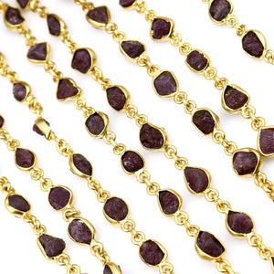 Rough Ruby Rough 10mm Gold Plated  Wholesale Bezel Continuous Connector Chain