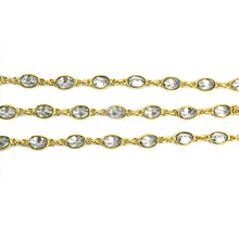Load image into Gallery viewer, White Zircon Oval 6x4mm Gold Plated Wholesale Bezel Continuous Connector Chain
