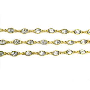 White Zircon Oval 6x4mm Gold Plated Wholesale Bezel Continuous Connector Chain
