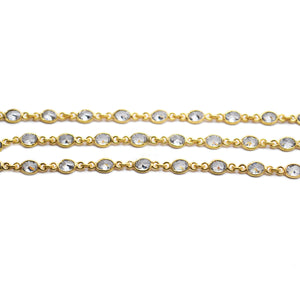 White Zircon Oval 5x4mm Gold Plated Wholesale Connector Rosary Chain