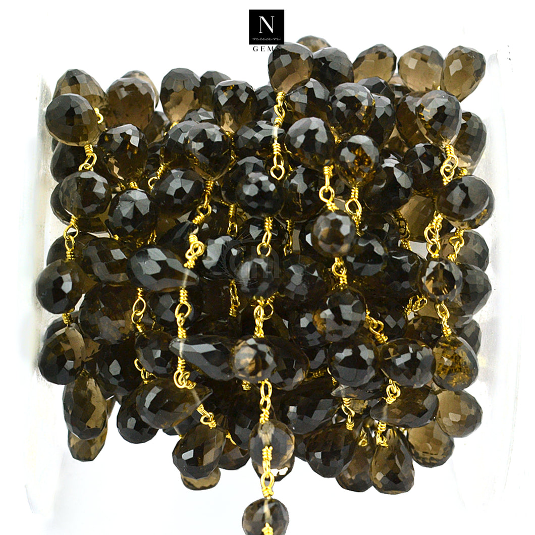 Smokey Topaz 8x6mm Cluster Rosary Chain Faceted Gold Plated Dangle Rosary 5FT