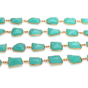 Aqua Chalcedony FreeForm 10-15mm Gold Plated  Wholesale Bezel Continuous Connector Chain
